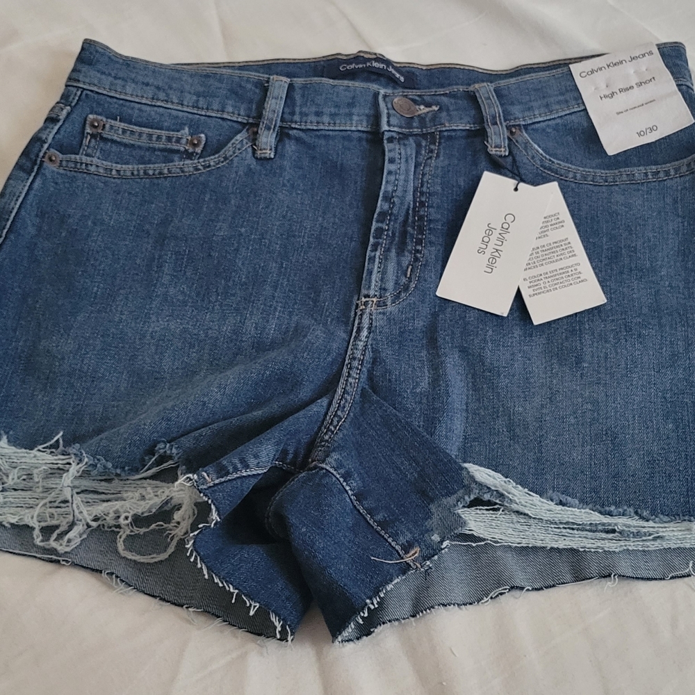 Calvin Klein Denim High Rise Shorts, Sz 10/30, Slate, NWT